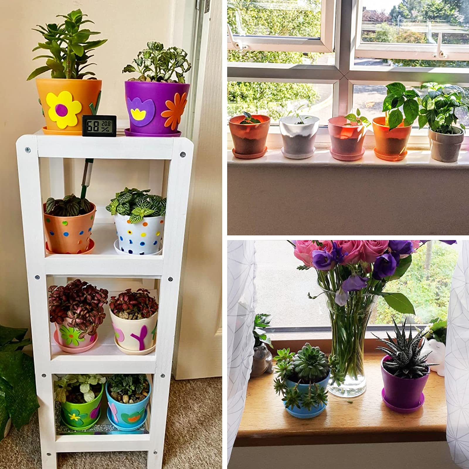 KINGLAKE 8 Pcs 4" Plastic Plant Flower Seedlings Nursery Pot/Pots Planter Colorful Flower Plant Container Seed Starting Pots with Pallet and Drainage Holes for Home Garden Flowers Plants,8 Colors - Image 6